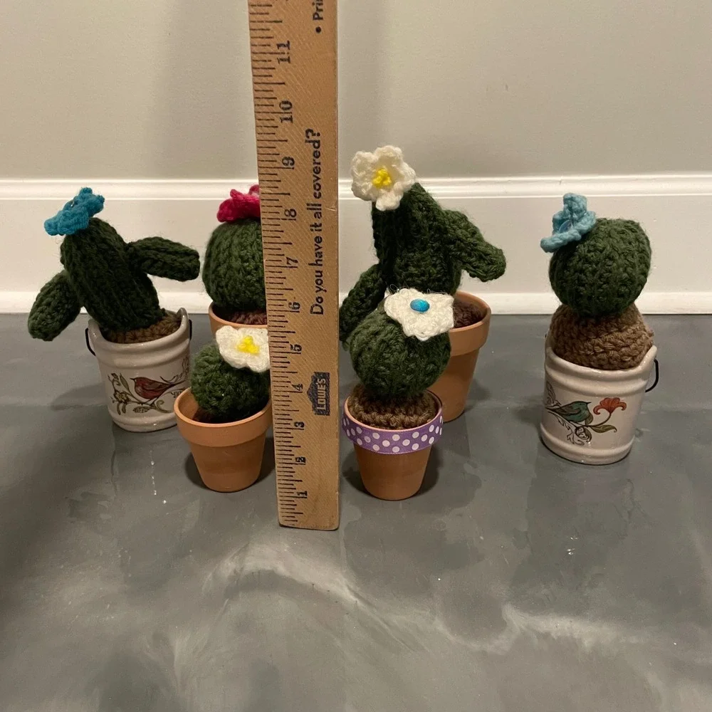 Handmade Crochet Cactus Succulent Set of 6 Potted Yarn Plants Decor‎ Multi Color